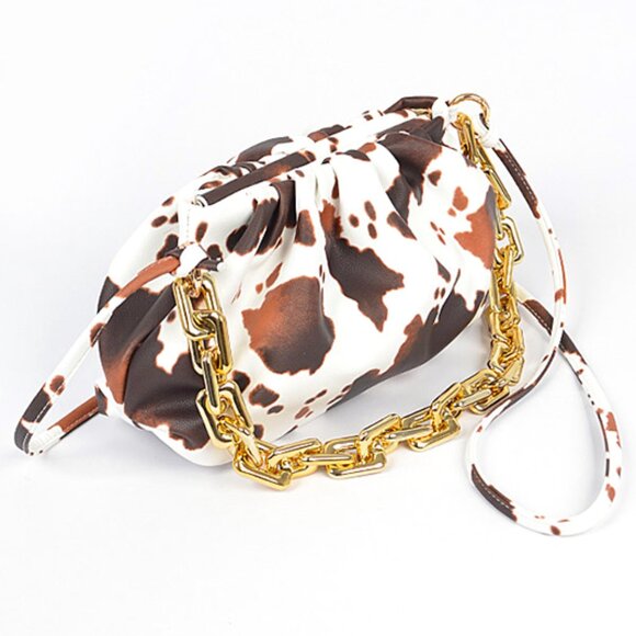 BNWT Cow Print Animal Print Chunky Chain Accent Crossbody Swing Bag - Picture 2 of 4